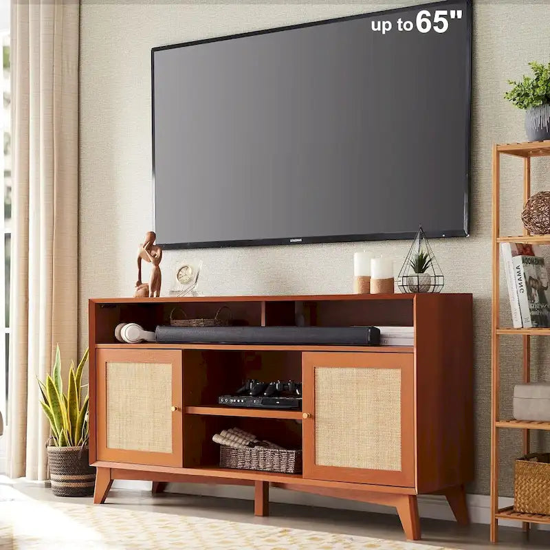 Mueble para TV moderno de mediados de siglo, centro de entretenimiento alto, consola para TV