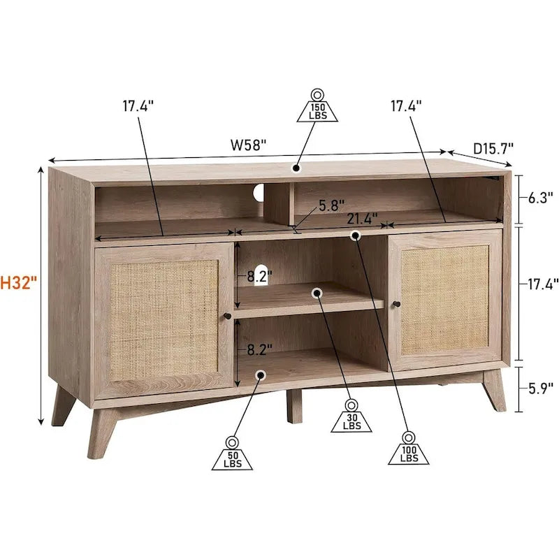 TV-Ständer im Mid-Century-Modern-Stil, hohes Entertainment-Center, TV-Konsole