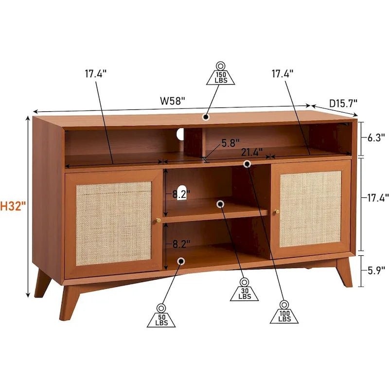 TV-Ständer im Mid-Century-Modern-Stil, hohes Entertainment-Center, TV-Konsole
