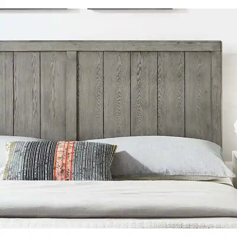 Cabecero de madera gris tamaño queen, estilo campestre
