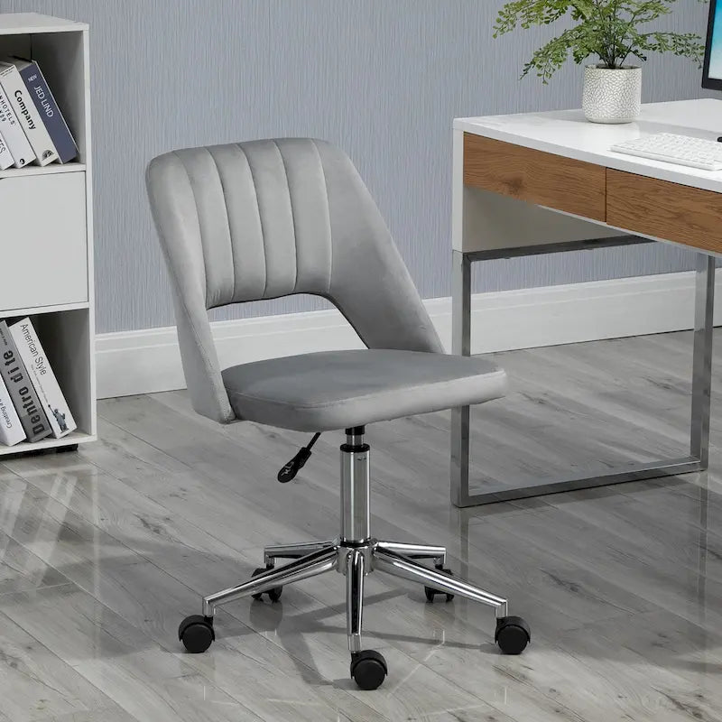 Chaise de bureau moderne à dossier mi-haut en velours, chaise de bureau pivotante sans accoudoirs