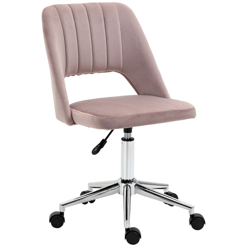Chaise de bureau moderne à dossier mi-haut en velours, chaise de bureau pivotante sans accoudoirs