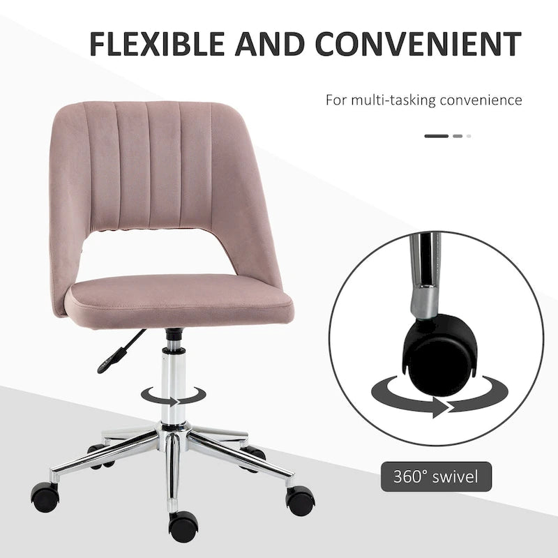 Silla de oficina moderna de respaldo medio con tela de terciopelo, silla giratoria de escritorio para computadora sin brazos