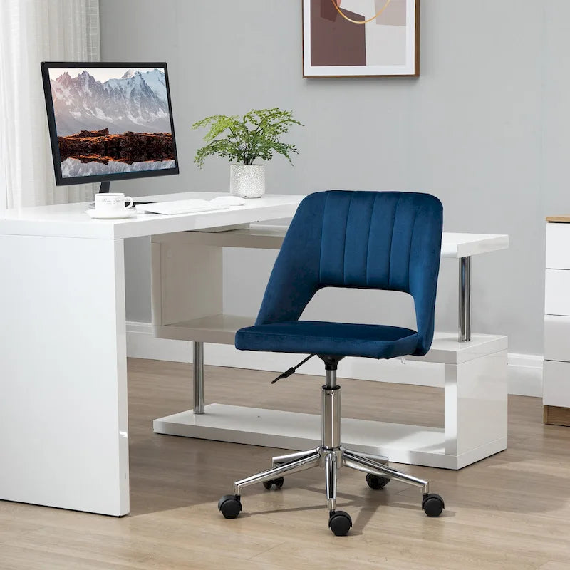 Chaise de bureau moderne à dossier mi-haut en velours, chaise de bureau pivotante sans accoudoirs