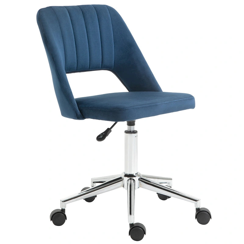 Silla de oficina moderna de respaldo medio con tela de terciopelo, silla giratoria de escritorio para computadora sin brazos