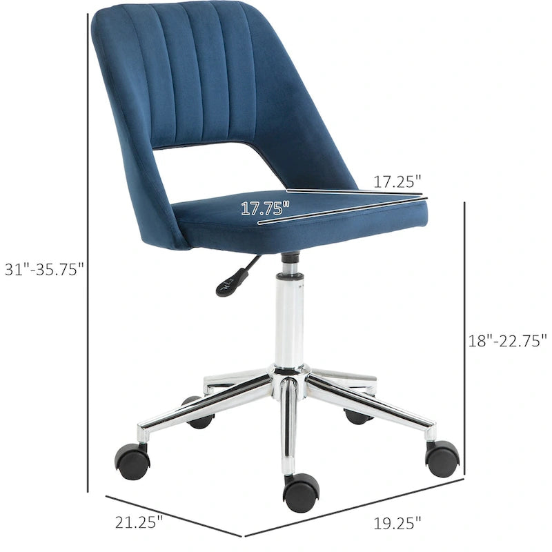 Silla de oficina moderna de respaldo medio con tela de terciopelo, silla giratoria de escritorio para computadora sin brazos