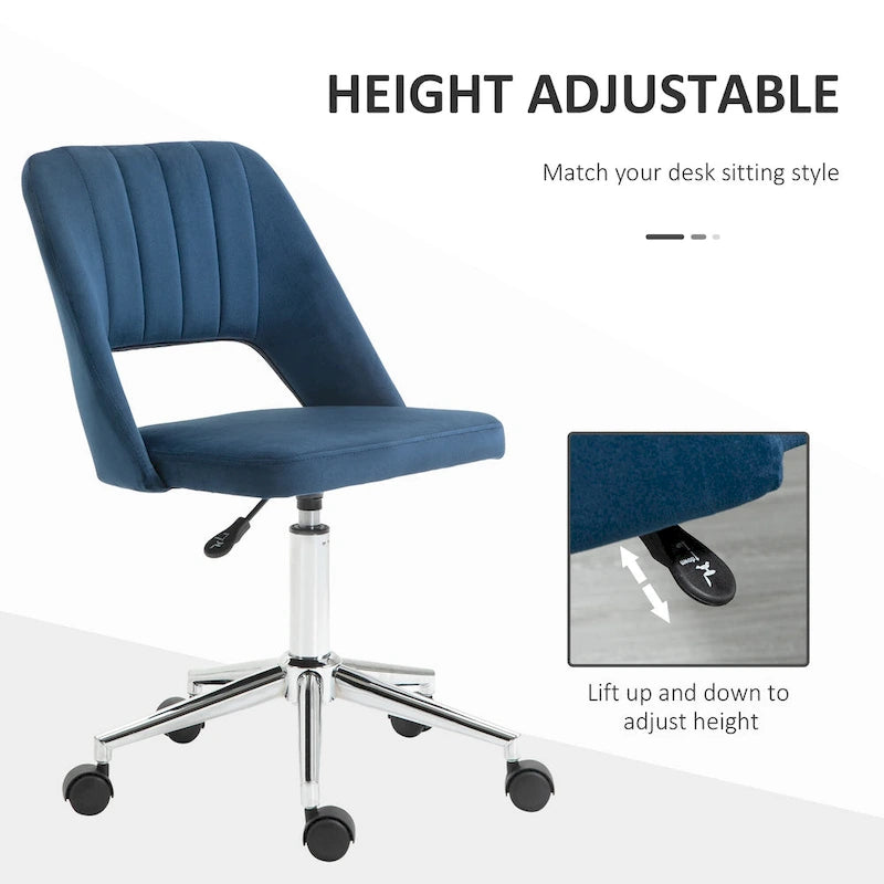 Silla de oficina moderna de respaldo medio con tela de terciopelo, silla giratoria de escritorio para computadora sin brazos