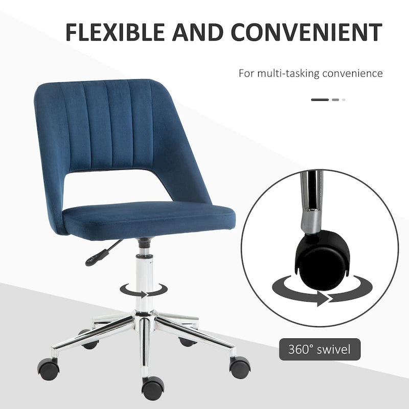Silla de oficina moderna de respaldo medio con tela de terciopelo, silla giratoria de escritorio para computadora sin brazos