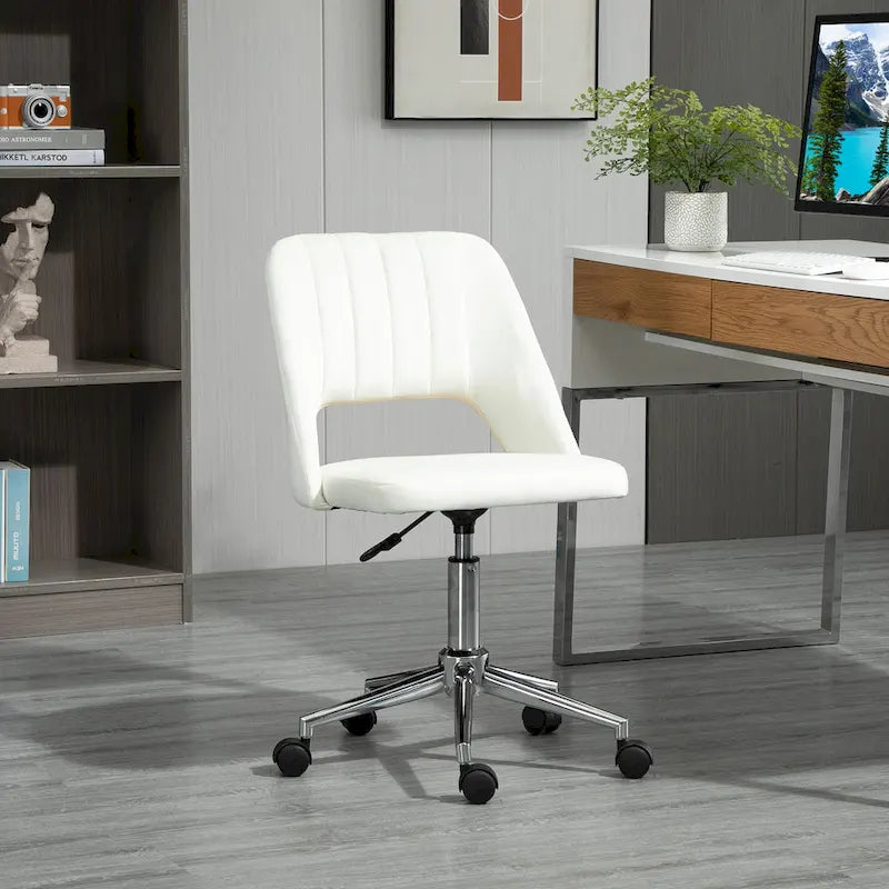 Silla de oficina moderna de respaldo medio con tela de terciopelo, silla giratoria de escritorio para computadora sin brazos
