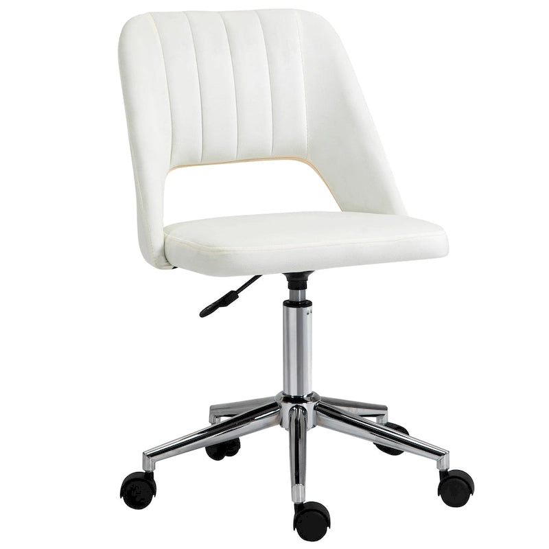 Silla de oficina moderna de respaldo medio con tela de terciopelo, silla giratoria de escritorio para computadora sin brazos