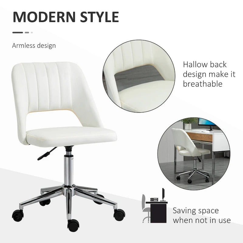 Silla de oficina moderna de respaldo medio con tela de terciopelo, silla giratoria de escritorio para computadora sin brazos
