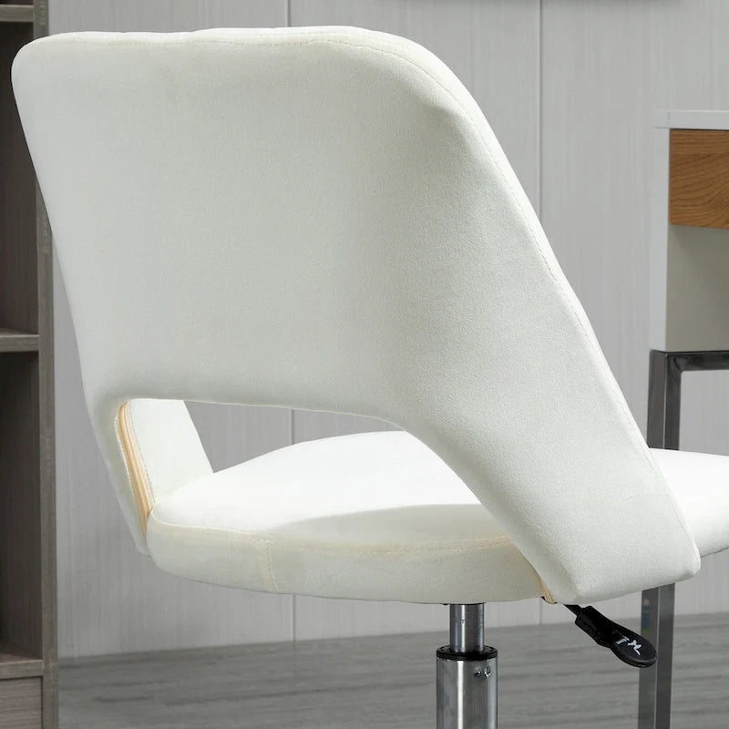 Silla de oficina moderna de respaldo medio con tela de terciopelo, silla giratoria de escritorio para computadora sin brazos