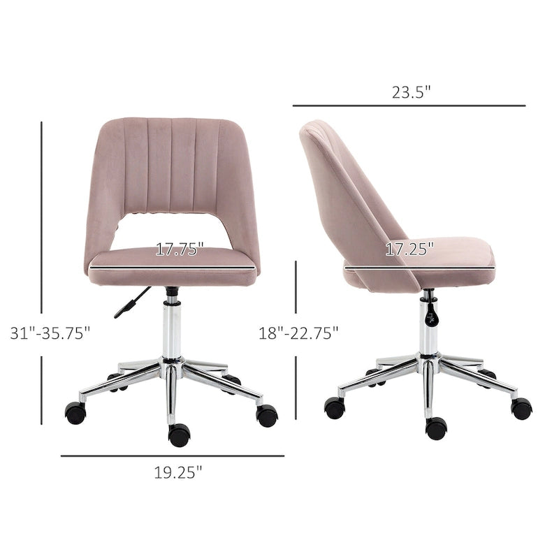 Silla de oficina moderna de respaldo medio con tela de terciopelo, silla giratoria de escritorio para computadora sin brazos