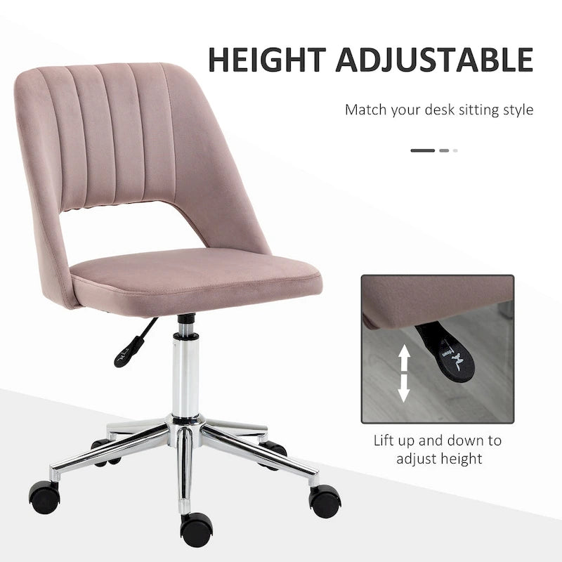 Silla de oficina moderna de respaldo medio con tela de terciopelo, silla giratoria de escritorio para computadora sin brazos