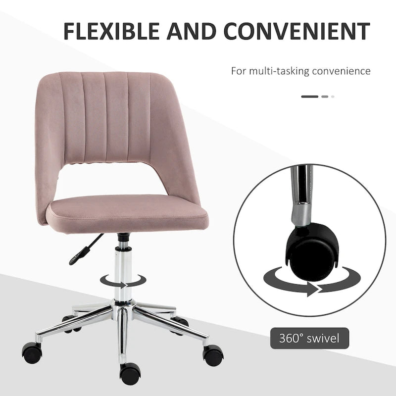 Silla de oficina moderna de respaldo medio con tela de terciopelo, silla giratoria de escritorio para computadora sin brazos