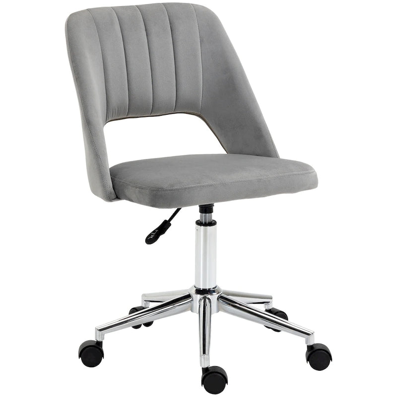 Silla de oficina moderna de respaldo medio con tela de terciopelo, silla giratoria de escritorio para computadora sin brazos