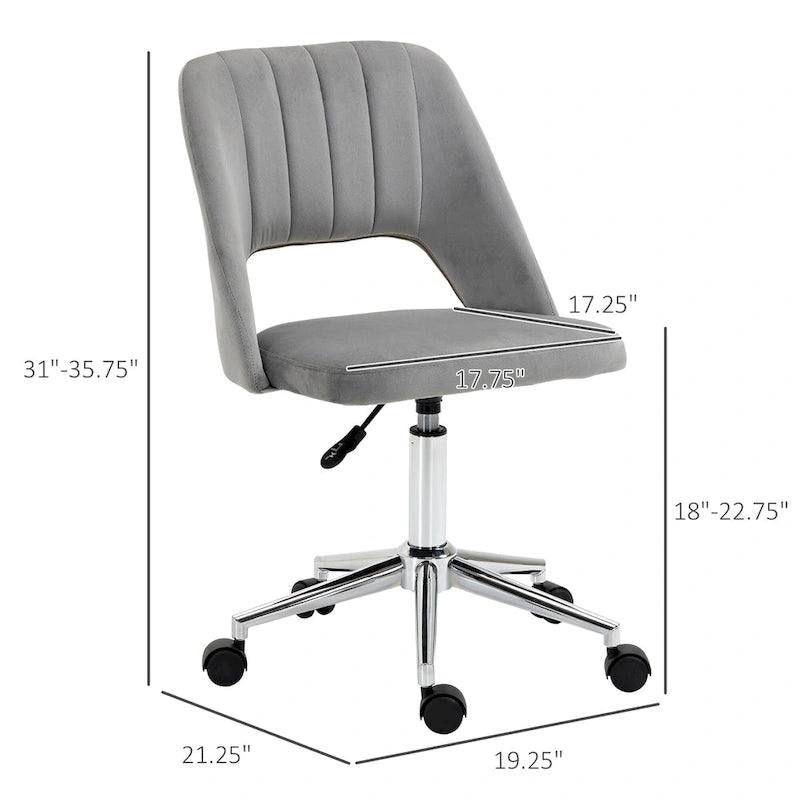 Silla de oficina moderna de respaldo medio con tela de terciopelo, silla giratoria de escritorio para computadora sin brazos