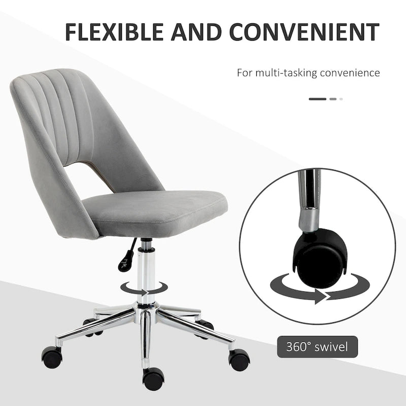 Silla de oficina moderna de respaldo medio con tela de terciopelo, silla giratoria de escritorio para computadora sin brazos