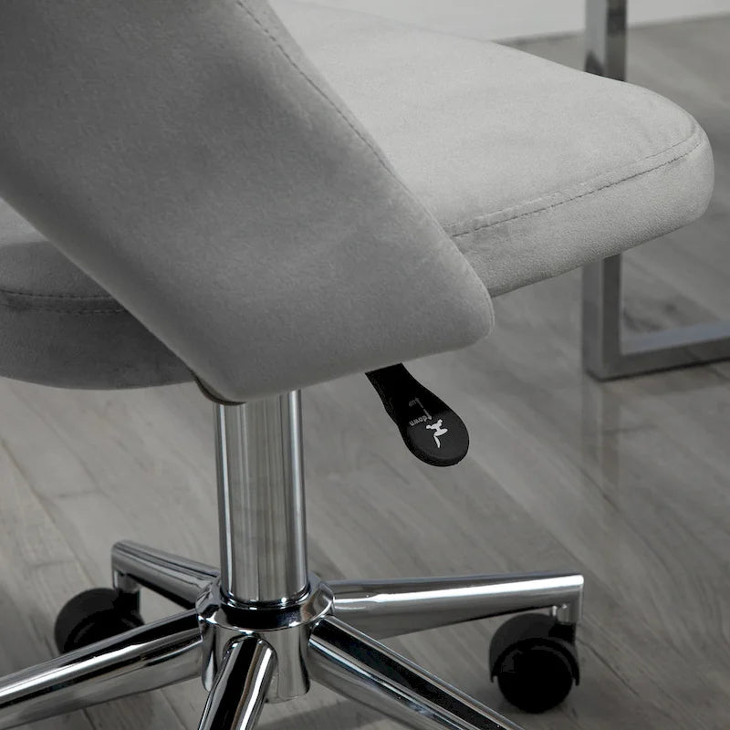 Silla de oficina moderna de respaldo medio con tela de terciopelo, silla giratoria de escritorio para computadora sin brazos