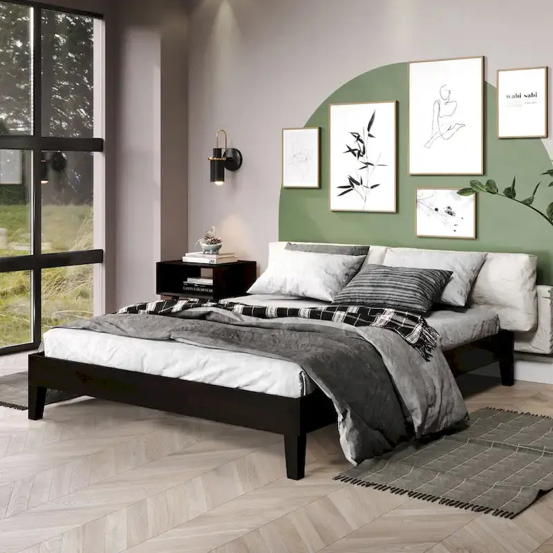 Minimalistisches Plattformbettgestell aus Holz, Größe Twin, niedriges Profil, ohne Kopfteil