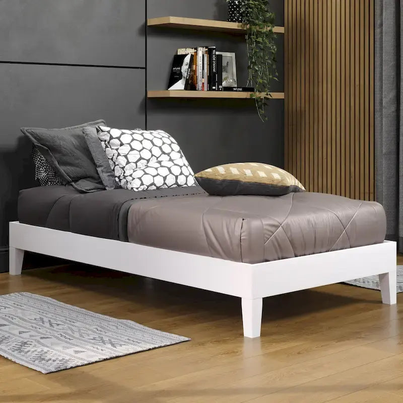 Minimalistisches Plattformbettgestell aus Holz, Größe Twin, niedriges Profil, ohne Kopfteil