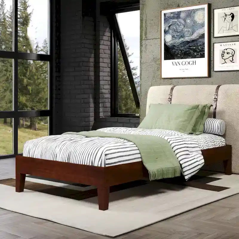 Minimalistisches Plattformbettgestell aus Holz, Größe Twin, niedriges Profil, ohne Kopfteil