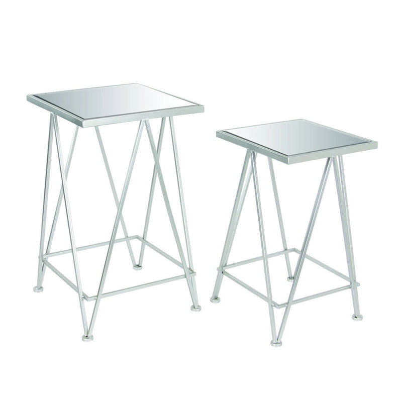 Moderner Akzenttisch aus Metall in Gold, Silber oder Schwarz mit Spiegelglasplatte (2er-Set) - 15 x 15 x 25