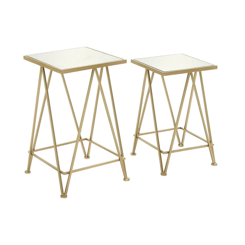 Moderner Akzenttisch aus Metall in Gold, Silber oder Schwarz mit Spiegelglasplatte (2er-Set) - 15 x 15 x 25