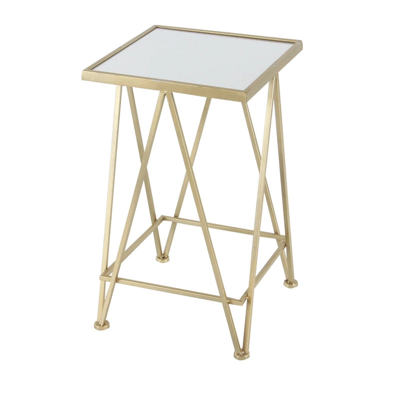Moderner Akzenttisch aus Metall in Gold, Silber oder Schwarz mit Spiegelglasplatte (2er-Set) - 15 x 15 x 25