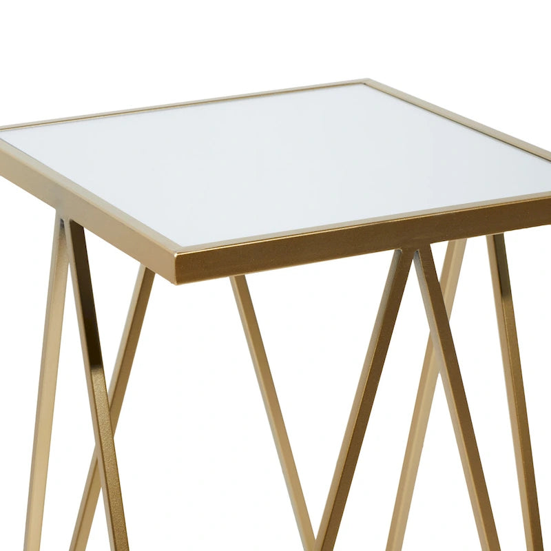 Moderner Akzenttisch aus Metall in Gold, Silber oder Schwarz mit Spiegelglasplatte (2er-Set) - 15 x 15 x 25