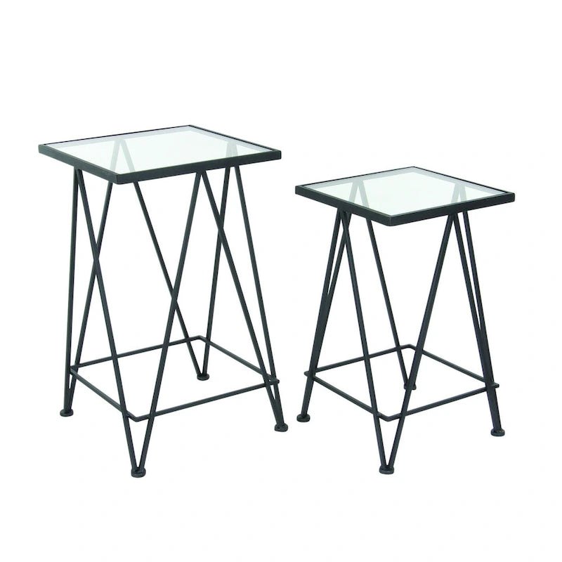 Moderner Akzenttisch aus Metall in Gold, Silber oder Schwarz mit Spiegelglasplatte (2er-Set) - 15 x 15 x 25