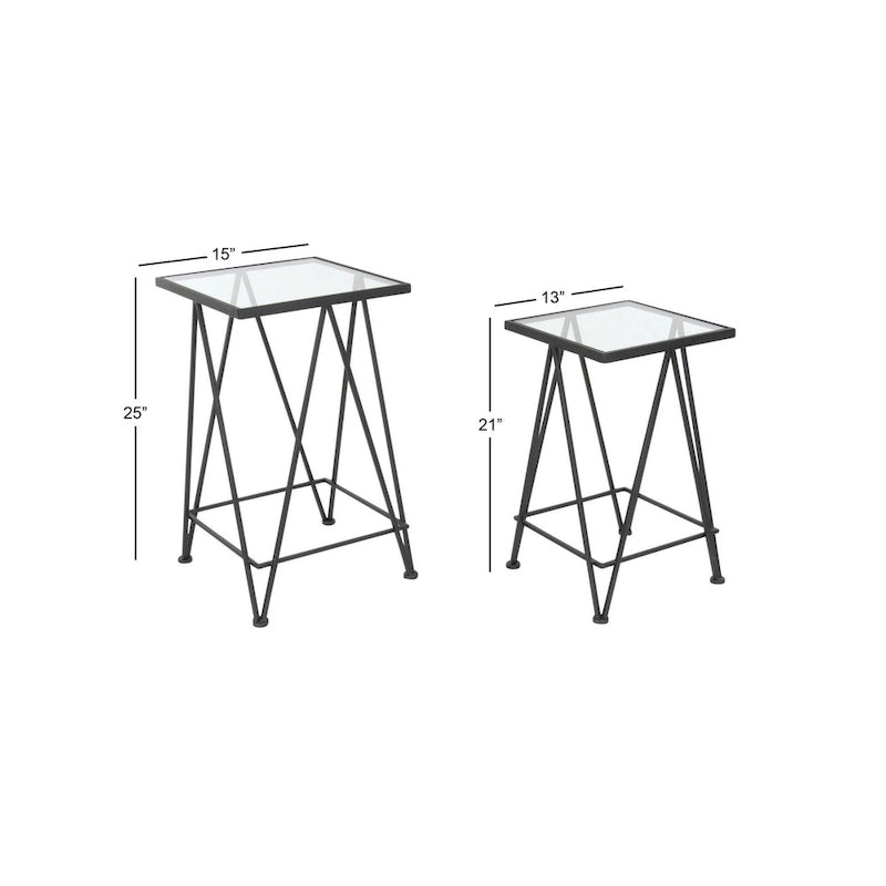 Moderner Akzenttisch aus Metall in Gold, Silber oder Schwarz mit Spiegelglasplatte (2er-Set) - 15 x 15 x 25
