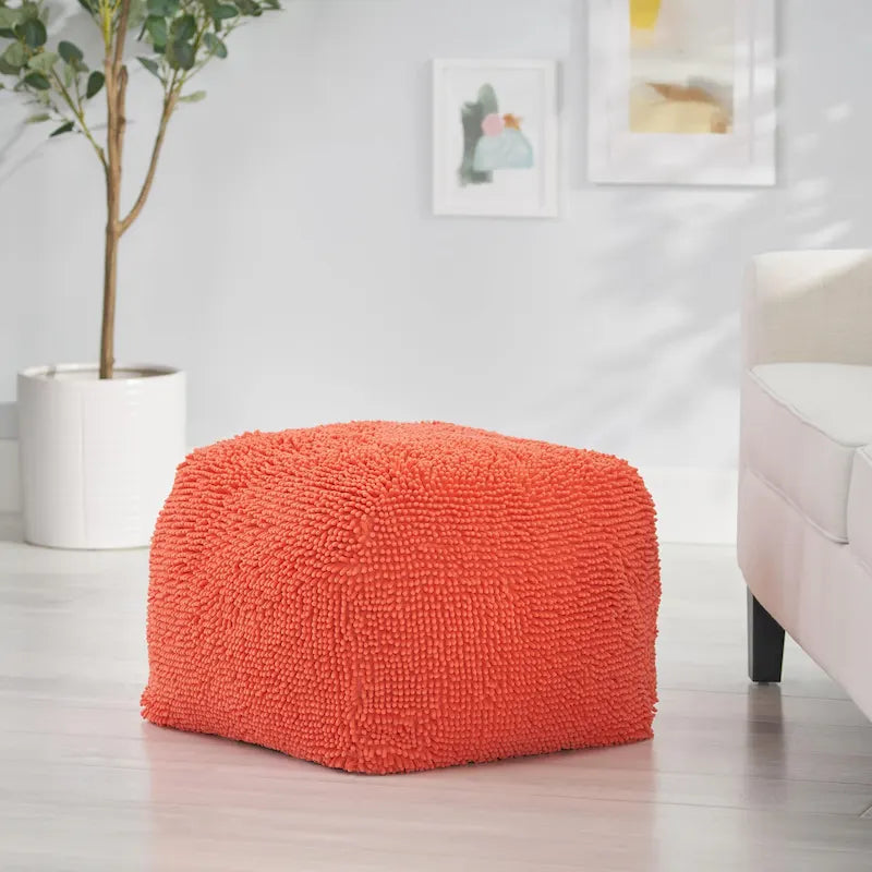 Weicher, zotteliger Pouf-Hocker, runder, flauschiger Fußhocker fürs Wohnzimmer
