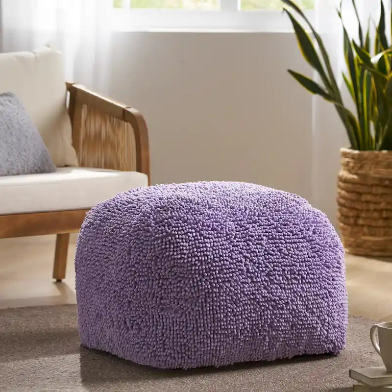 Pouf ottoman moelleux à poils longs, repose-pieds rond et douillet pour le salon