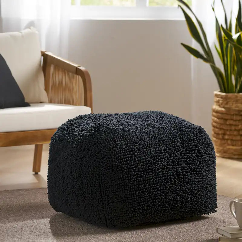 Pouf ottoman moelleux à poils longs, repose-pieds rond et douillet pour le salon
