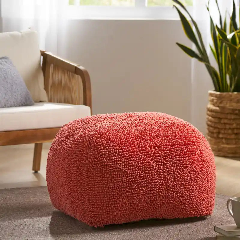 Weicher, zotteliger Pouf-Hocker, runder, flauschiger Fußhocker fürs Wohnzimmer