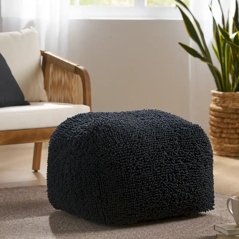 Weicher, zotteliger Pouf-Hocker, runder, flauschiger Fußhocker fürs Wohnzimmer