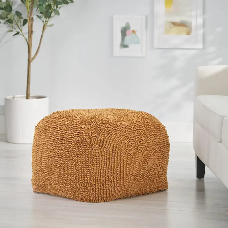 Weicher, zotteliger Pouf-Hocker, runder, flauschiger Fußhocker fürs Wohnzimmer