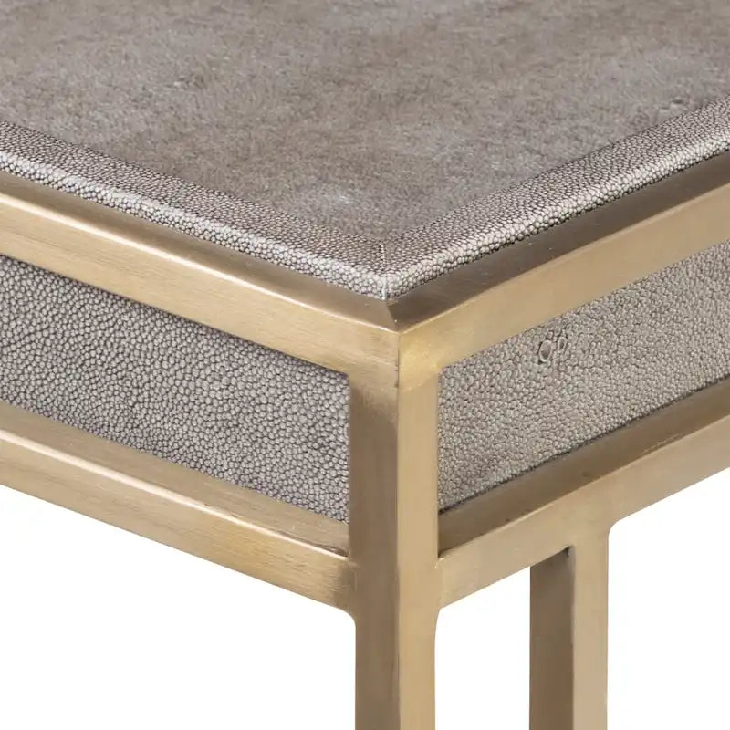 Moderner Konsolentisch für den Eingangsbereich, Sofatisch mit Steinplatte und geometrischen Beinen aus goldenem Metall