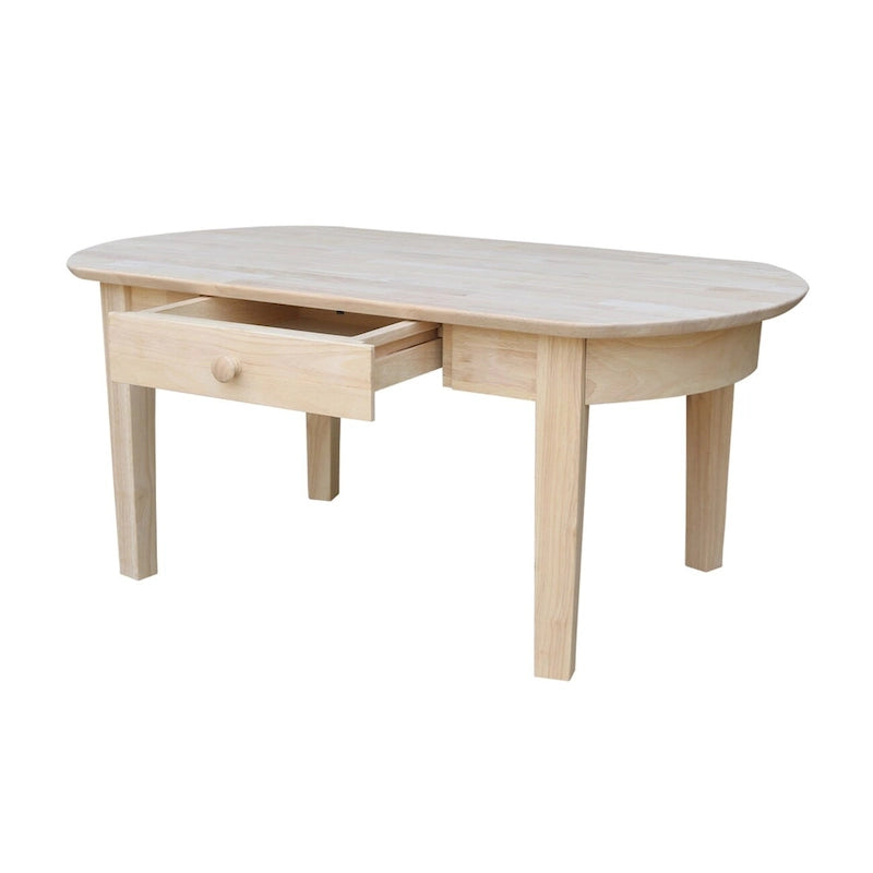 Ovaler Couchtisch aus unbehandeltem massivem Parawood