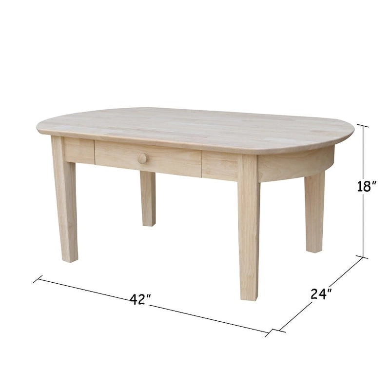 Ovaler Couchtisch aus unbehandeltem massivem Parawood