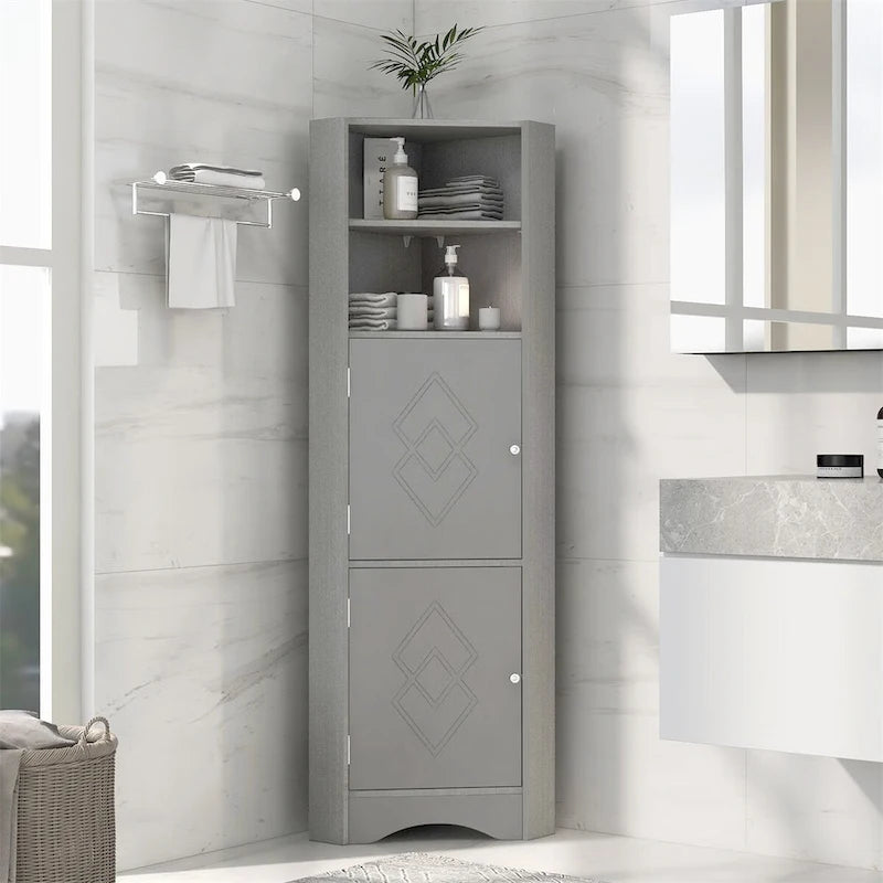Merax Freestanding Tall Bathroom Corner Cabinet with Adjustable Shelves