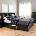 Cadre de lit plateforme king size en bois noir avec tiroirs de rangement