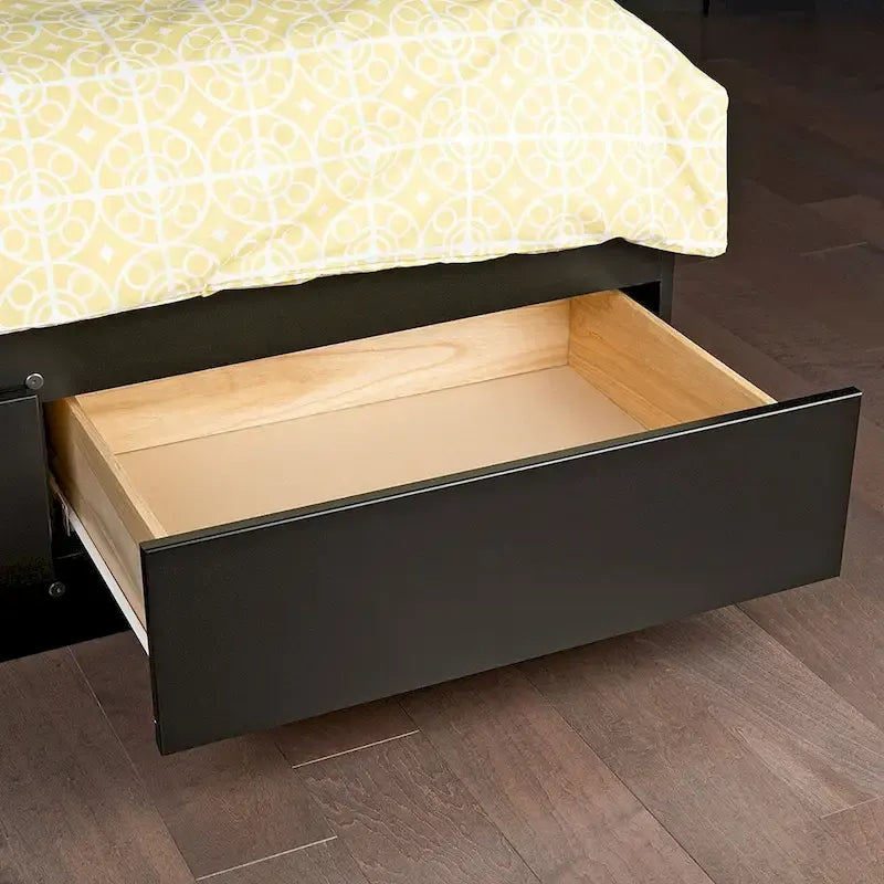 Cadre de lit plateforme king size en bois noir avec tiroirs de rangement