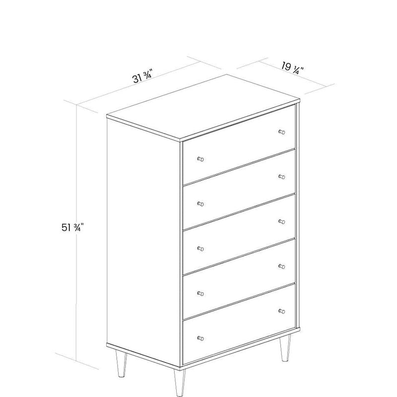 Commode rustique de style farmhouse et du milieu du siècle à 5 tiroirs