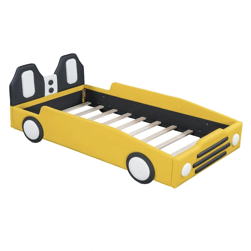 Lit plateforme en forme de voiture de course avec roues