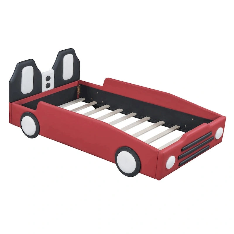 Lit plateforme en forme de voiture de course avec roues
