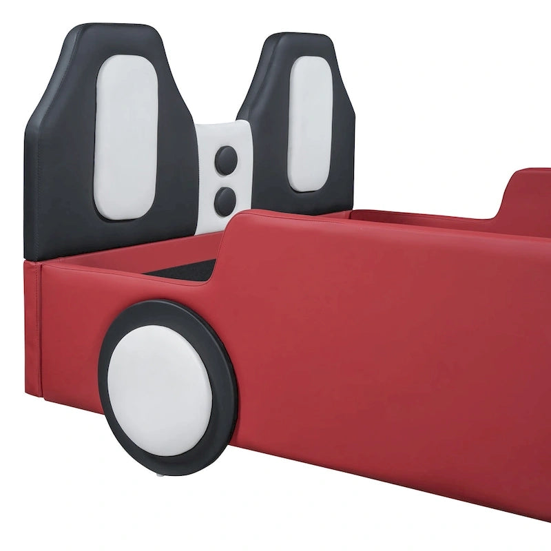 Lit plateforme en forme de voiture de course avec roues