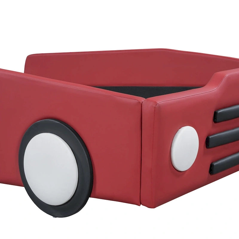 Lit plateforme en forme de voiture de course avec roues