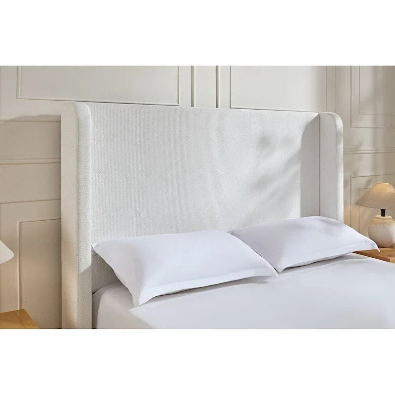Lit rembourré avec tête de lit haute, style élégant et épuré
